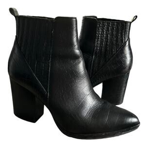 Marc Fisher Alva Pointy Toe Bootie Black Leather 3.5” Block Heel Size 9